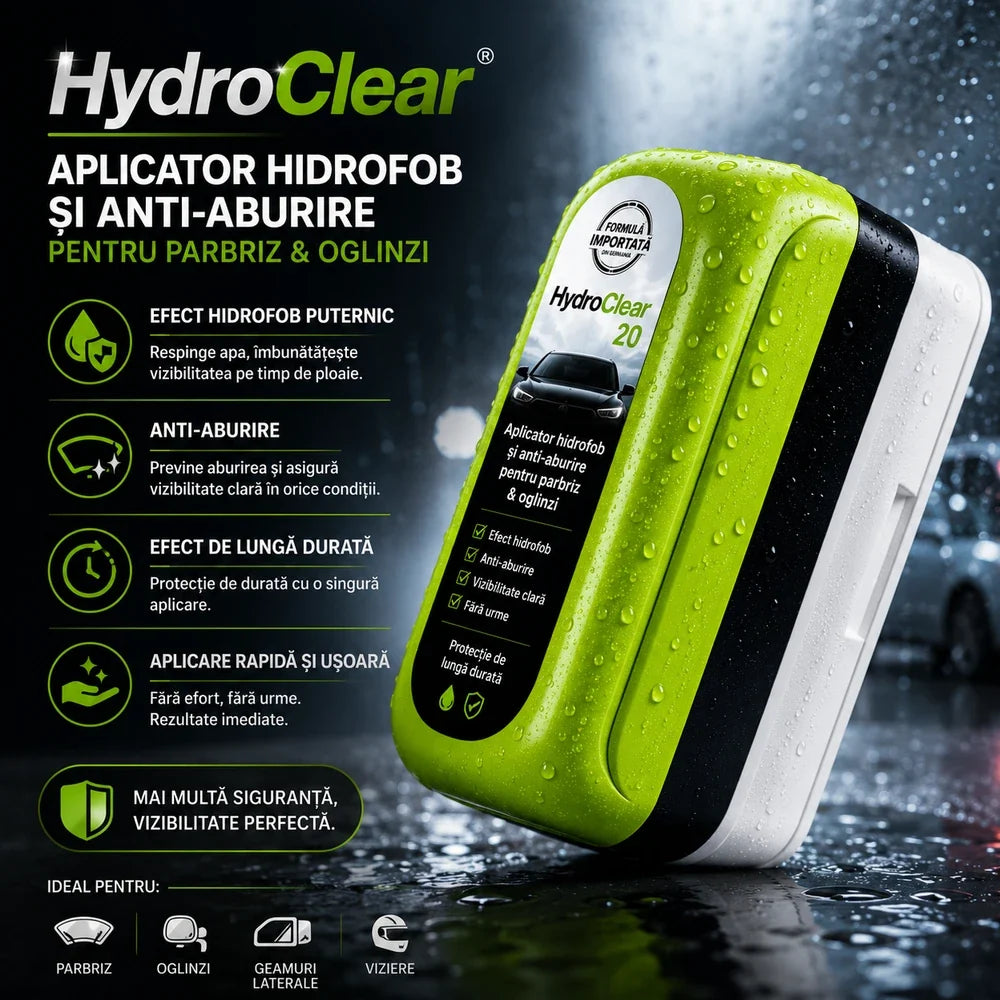 HydroClear – Aplicator hidrofob și anti-aburire pentru parbriz & oglinzi